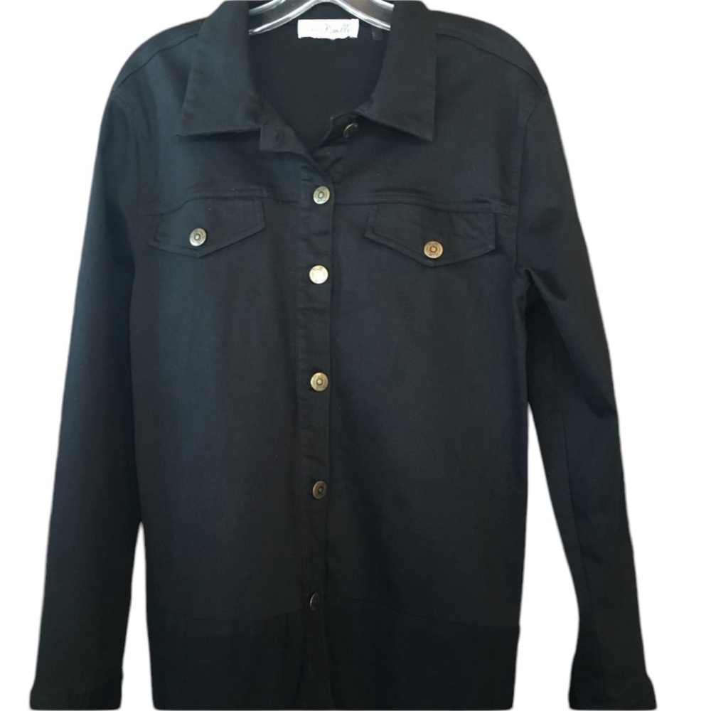 Noelle size large -XL  black denim shirt jacket black lace back oversized
